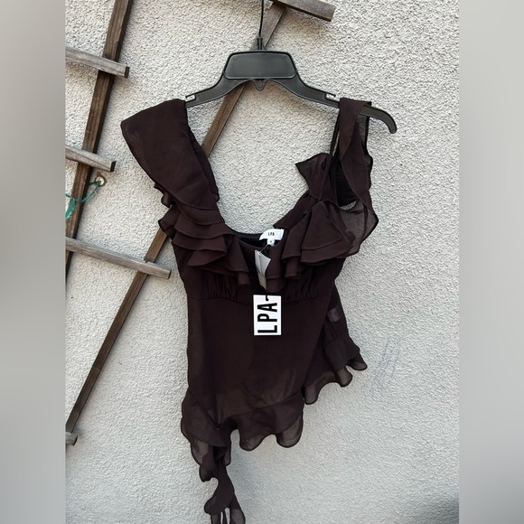 LPA Jess Flounce Scarf Top in Chocolate Brown New with Tags! - Picture 9 of 9